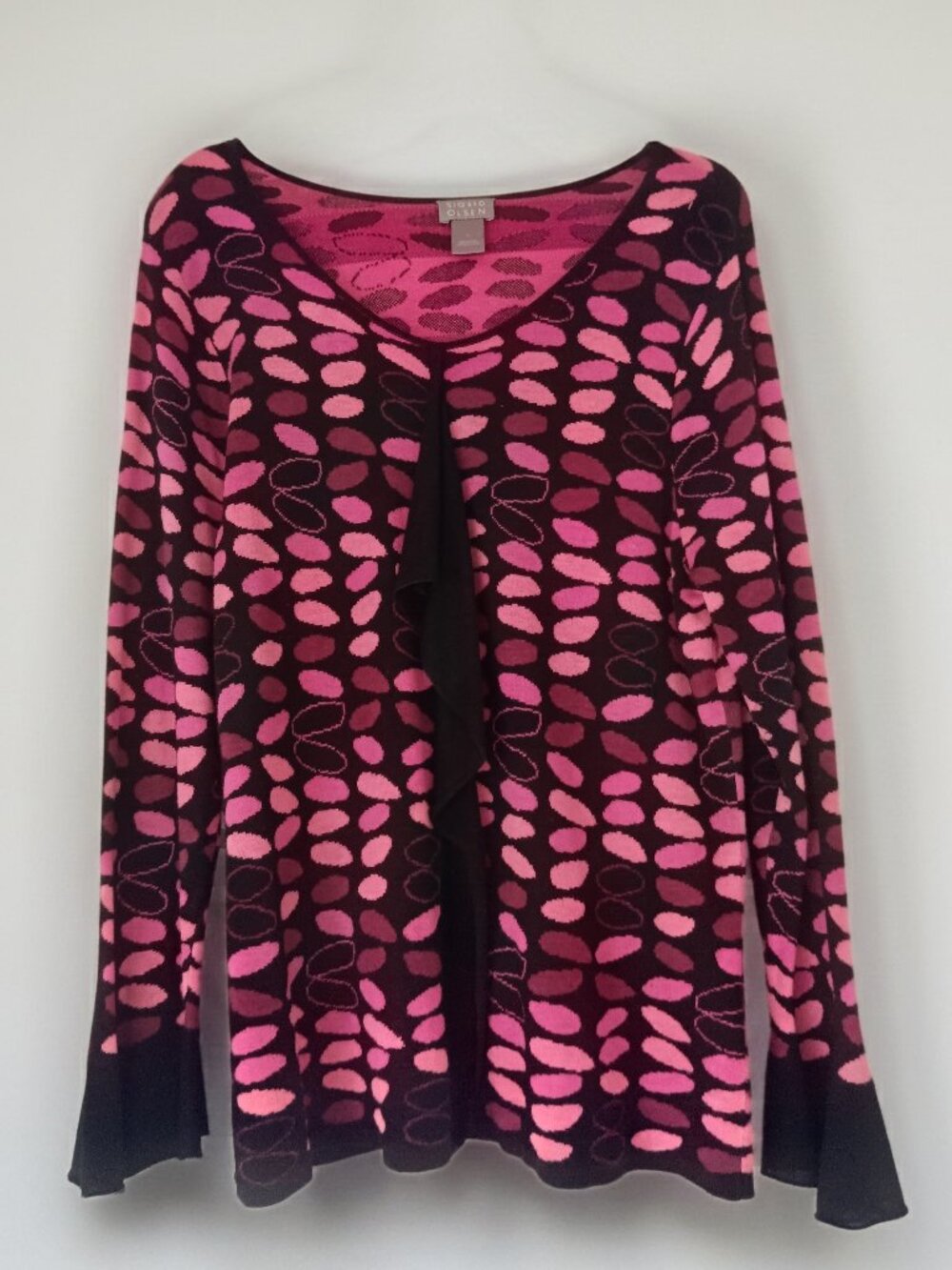 Sigrid Olsen Silk Blend Abstract Print Cardigan Large